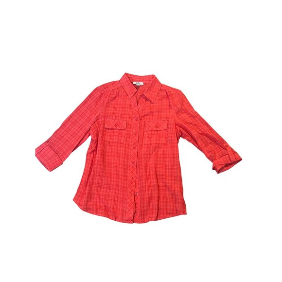 Croft & Barrow Womens Red Plaid Button-Up 3/4 Sleeve Shirt PS NWT 1729 - Picture 1 of 5